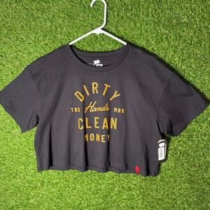 Troll Co Dirty Hands Clean Money Cropped T Shirt‎ XL Black Gold Graphic Top NWT